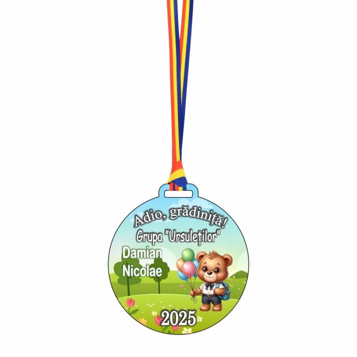 Medalie Personalizata, Gradinita, Lemn, Multicolor, 6x6,5cm, MDUV021 - imagine 1