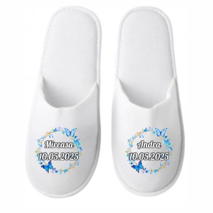 Set Papuci, Mireasa, Personalizat, Albastru, Nunta, PMN003 - imagine 1