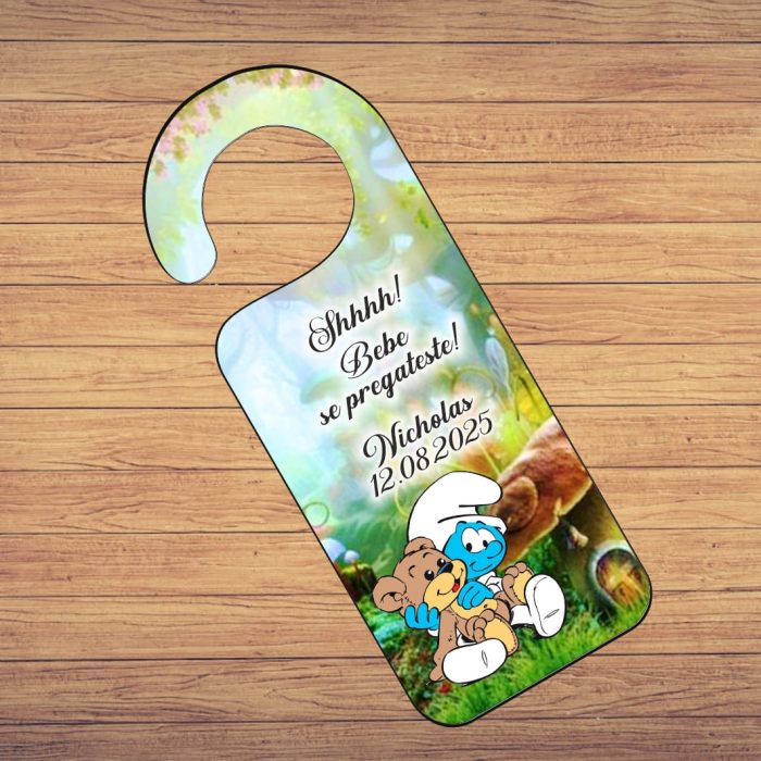 Placuta Usa, Personalizata, Botez, Strumf, 15x6cm, PUBSHH006 - imagine 2