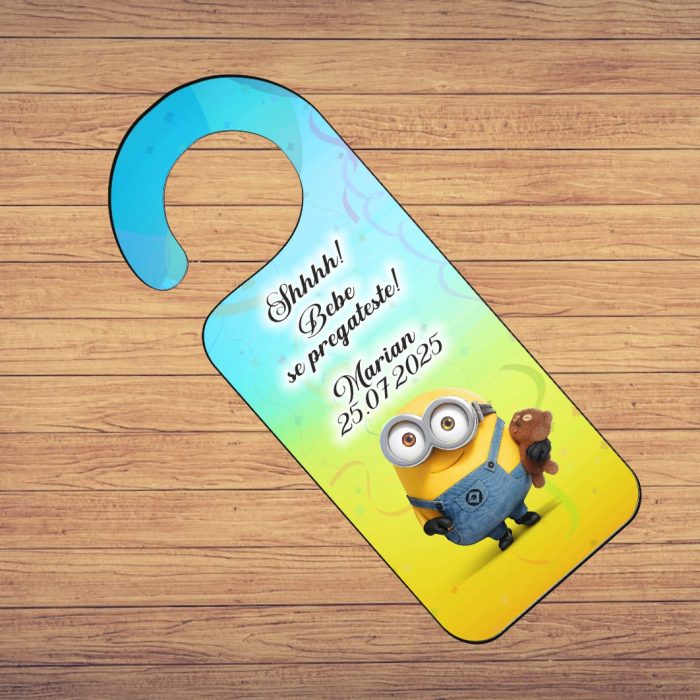 Placuta Usa, Personalizata, Botez, Minion, 15x6cm, PUBSHH007 - imagine 2