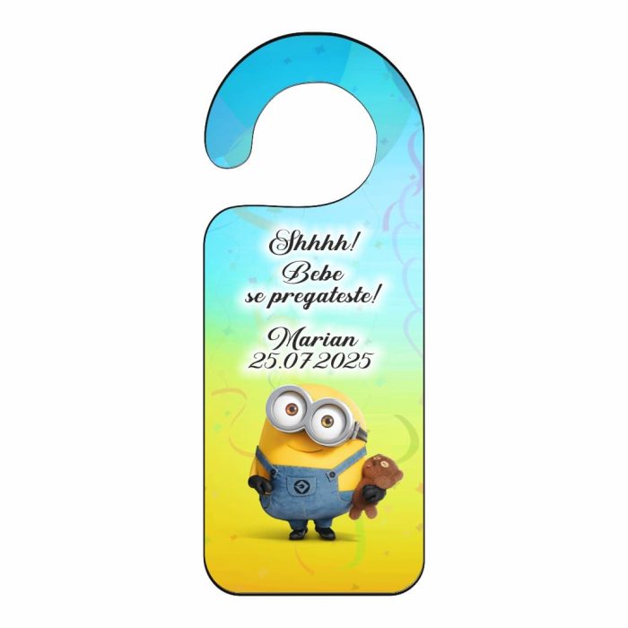 Placuta Usa, Personalizata, Botez, Minion, 15x6cm, PUBSHH007 - imagine 1