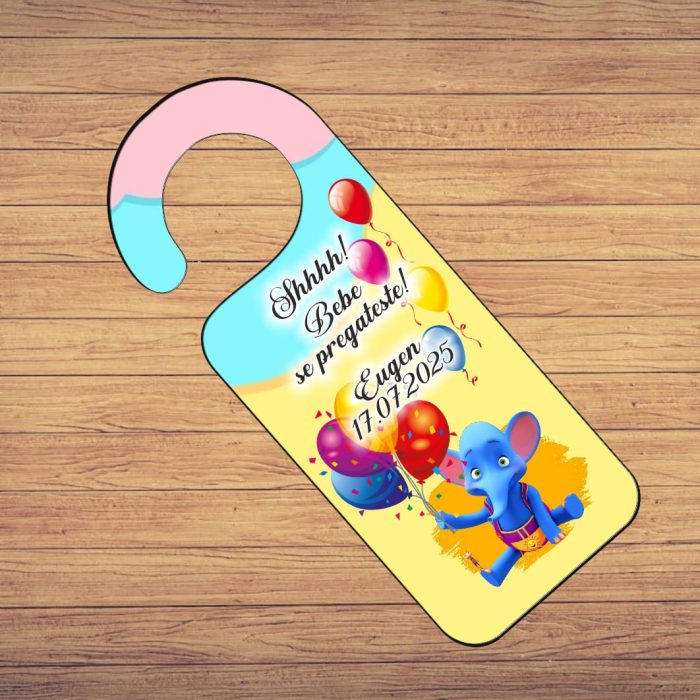 Placuta Usa, Personalizata, Botez, Elefantul Cici, 15x6cm, PUBSHH010 - imagine 2