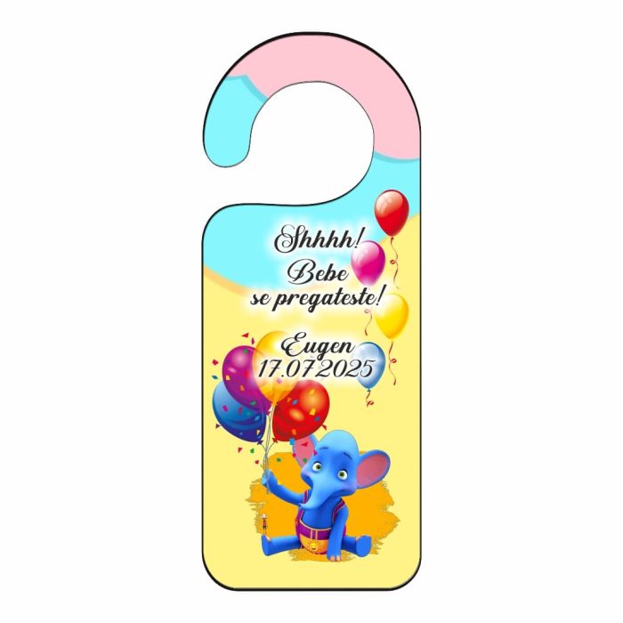 Placuta Usa, Personalizata, Botez, Elefantul Cici, 15x6cm, PUBSHH010 - imagine 1