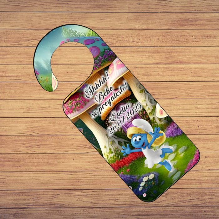 Placuta Usa, Personalizata, Botez, Strumfita, 15x6cm, PUBSHH015 - imagine 2
