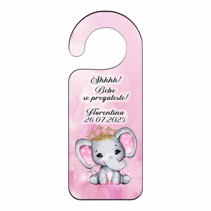 Placuta Usa, Personalizata, Botez, Elefantel, 15x6cm, PUBSHH017 - imagine 1