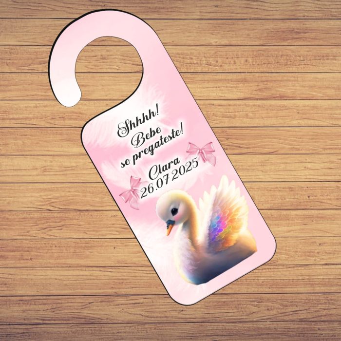Placuta Usa, Personalizata, Botez, Lebada, 15x6cm, PUBSHH018 - imagine 2