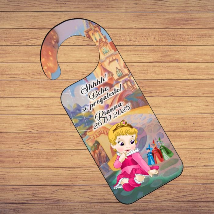 Placuta Usa, Personalizata, Botez, Frumoasa Adormita, 15x6cm, PUBSHH026 - imagine 2