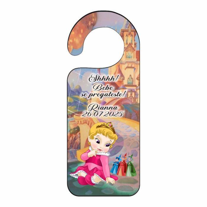Placuta Usa, Personalizata, Botez, Frumoasa Adormita, 15x6cm, PUBSHH026 - imagine 1