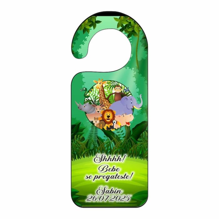 Placuta Usa, Personalizata, Botez, Safari, 15x6cm, PUBSHH028 - imagine 1