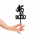 Topper Aniversar, Personalizat, Lemn, Negru, 15 cm, TA035 - imagine 3