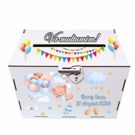 cutie dar botez personalizata urs albastru
