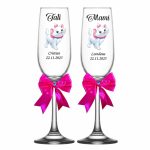 Set 4 Pahare Personalizate, Pisica Marrie, Botez, Parinti, Nasi, Roz, PBT015 - imagine 3