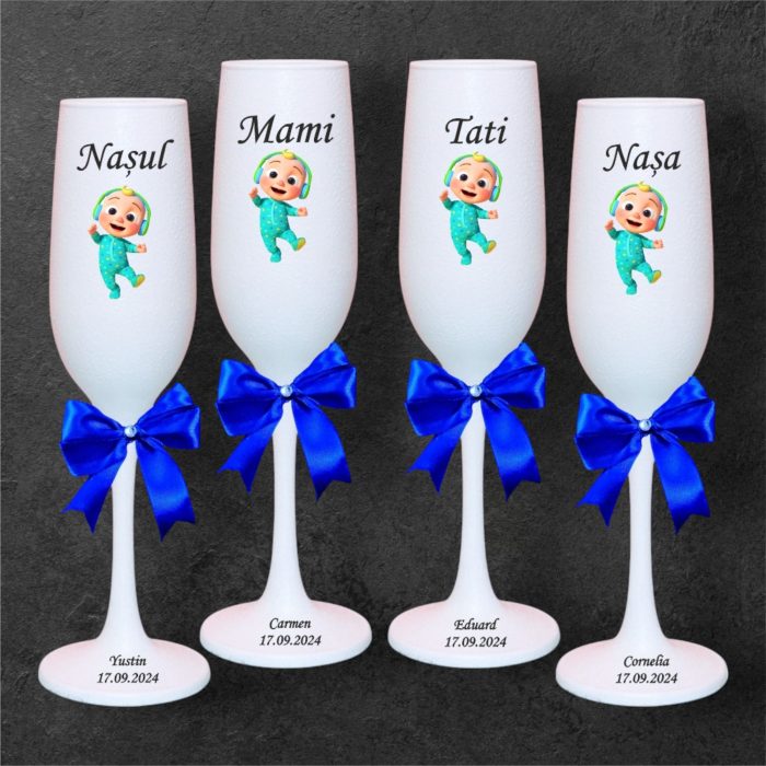 Set 4 Pahare Personalizate, Baby Johny, Botez, Parinti, Nasi, Alb, PHB010 - imagine 4