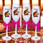 Set 4 Pahare Personalizate, Masha si Ursul, Botez, Parinti, Nasi, Alb, PHB022 - imagine 2