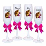 Set 4 Pahare Personalizate, Masha si Ursul, Botez, Parinti, Nasi, Alb, PHB022