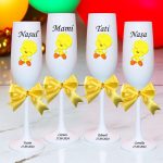 Set 4 Pahare Personalizate, Tweety, Botez, Parinti, Nasi, Alb, PHB039 - imagine 3