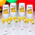 Set 4 Pahare Personalizate, Simba, Regele Leu, Botez, Parinti, Nasi, Alb, PHB040 - imagine 3
