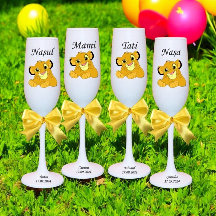 Set 4 Pahare Personalizate, Simba, Regele Leu, Botez, Parinti, Nasi, Alb, PHB040 - imagine 4