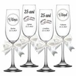 Set 4 Pahare Personalizate, Nunta de Argint, Miri, Nasi, Alb, PNA002