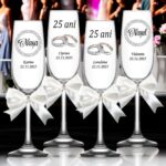 Set 4 Pahare Personalizate, Nunta de Argint, Miri, Nasi, Alb, PNA003 - imagine 3