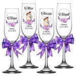 Set 4 Pahare Personalizate, Nunta, Miri, Nasi, Mov, PNBT001