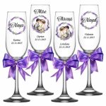 Set 4 Pahare Personalizate, Nunta, Miri, Nasi, Mov, PNBT013