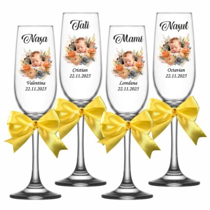 pahare botez personalizate floral bebelus