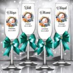 pahare botez personalizate floral verde