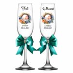 pahare botez personalizate floral verde