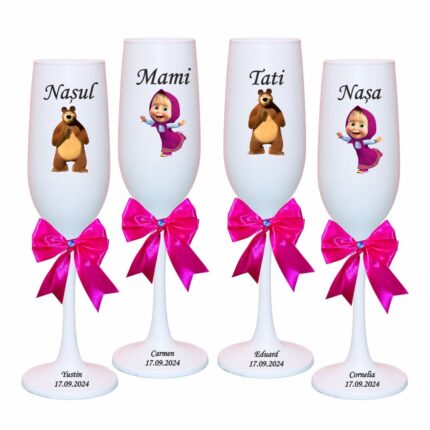 pahare botez personalizate masha ursul set