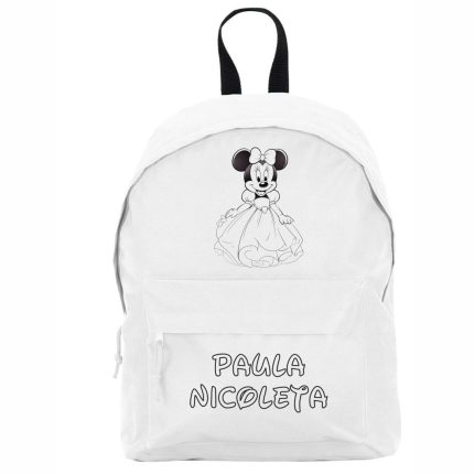 Ghiozdan personalizat cu nume, Scoala, Minnie Mouse, 38×28 cm, Alb, GS002