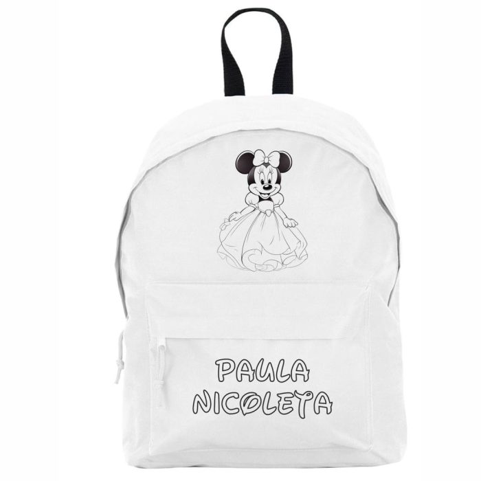 Ghiozdan personalizat cu nume, Scoala, Minnie Mouse, 38×28 cm, Alb, GS002 - imagine 1