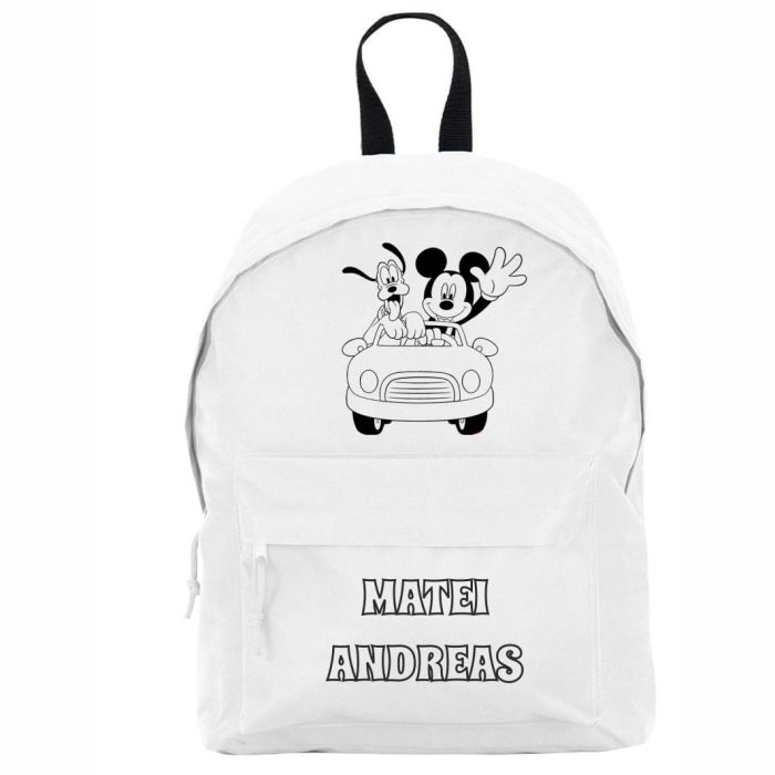 Ghiozdan personalizat cu nume, Scoala, Mickey Mouse, 38×28 cm, Alb, GS003 - imagine 1