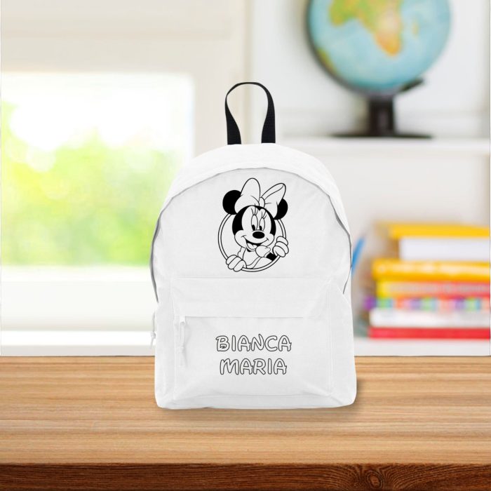Ghiozdan personalizat cu nume, Scoala, Minnie Mouse, 38×28 cm, Alb, GS005 - imagine 2