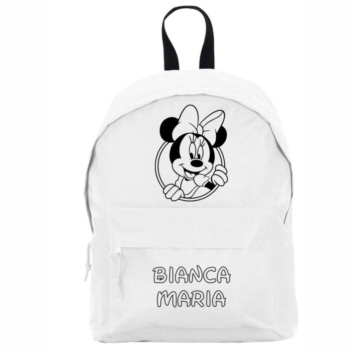 Ghiozdan personalizat cu nume, Scoala, Minnie Mouse, 38×28 cm, Alb, GS005 - imagine 1