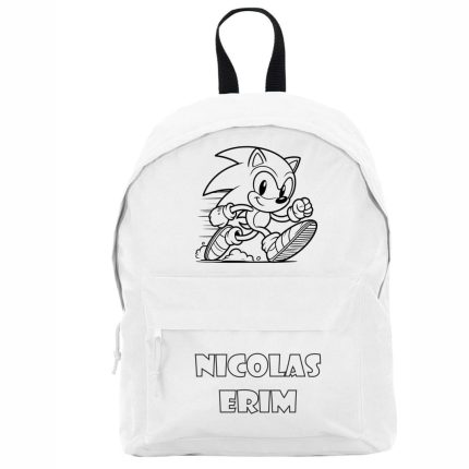 Ghiozdan personalizat cu nume, Scoala, Sonic, 38×28 cm, Alb, GS006
