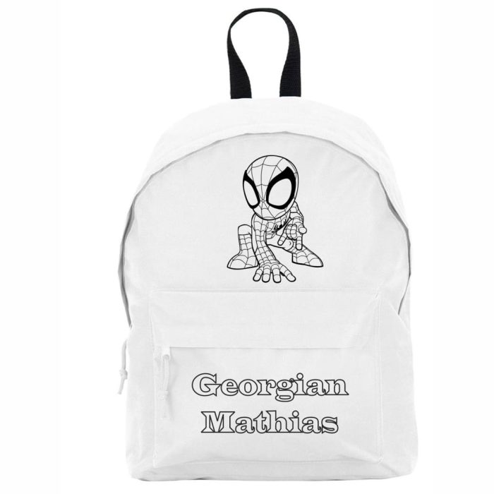 Ghiozdan personalizat cu nume, Scoala, Spider-Man, 38×28 cm, Alb, GS007 - imagine 1