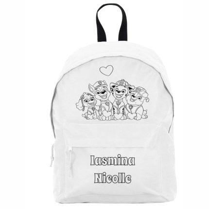 Ghiozdan personalizat cu nume, Scoala, Patrula Catelusilor, 38×28 cm, Alb, GS008