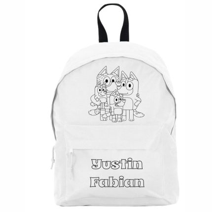 Ghiozdan personalizat cu nume, Scoala, Bluey, 38×28 cm, Alb, GS009