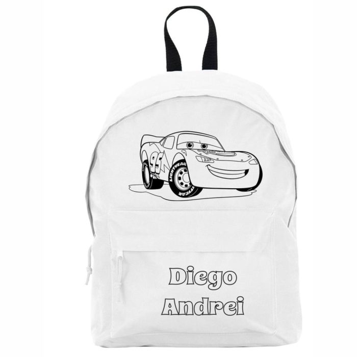 Ghiozdan personalizat cu nume, Scoala, Cars, 38×28 cm, Alb, GS010 - imagine 1