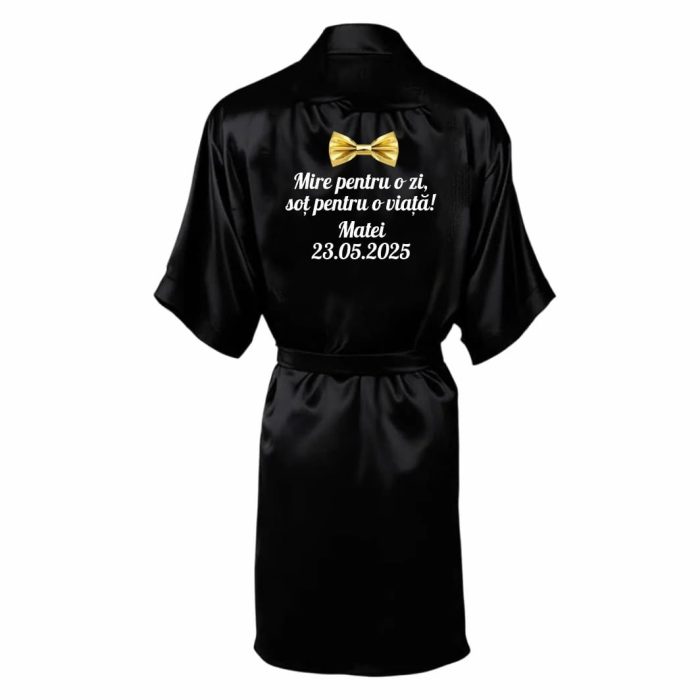 Halat mire, Personalizat, Nunta, Negru, Satin, HMIN07 - imagine 1