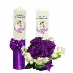 Set Lumanari Nunta, Personalizate, Mire Mireasa, 2 Bucati, Mov, 35 cm, LN028