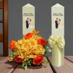 Set Lumanari Nunta, Personalizate, Mire Mireasa, 2 Bucati, Crem, 35 cm, LN029 - imagine 3