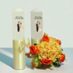 Set Lumanari Nunta, Personalizate, Mire Mireasa, 2 Bucati, Crem, 35 cm, LN029 - imagine 4