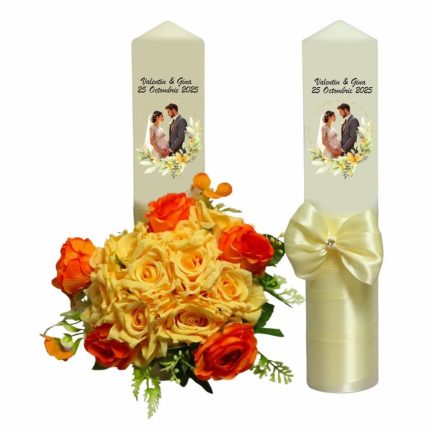 Set Lumanari Nunta, Personalizate, Mire Mireasa, 2 Bucati, Crem, 35 cm, LN031