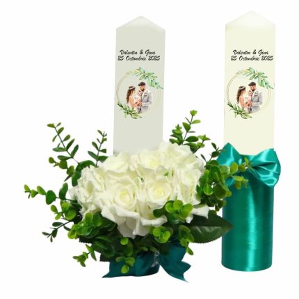 Set Lumanari Nunta, Personalizate, Mire Mireasa, 2 Bucati, Verde, 35 cm, LN033