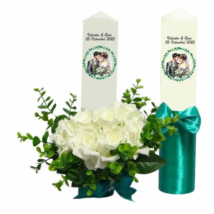 Set Lumanari Nunta, Personalizate, Mire Mireasa, 2 Bucati, Verde, 35 cm, LN034