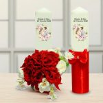 Set Lumanari Nunta, Personalizate, Mire Mireasa, 2 Bucati, Rosu, 35 cm, LN036 - imagine 3