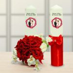 Set Lumanari Nunta, Personalizate, Mire Mireasa, 2 Bucati, Rosu, 35 cm, LN039 - imagine 3