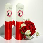 Set Lumanari Nunta, Personalizate, Mire Mireasa, 2 Bucati, Rosu, 35 cm, LN039 - imagine 4